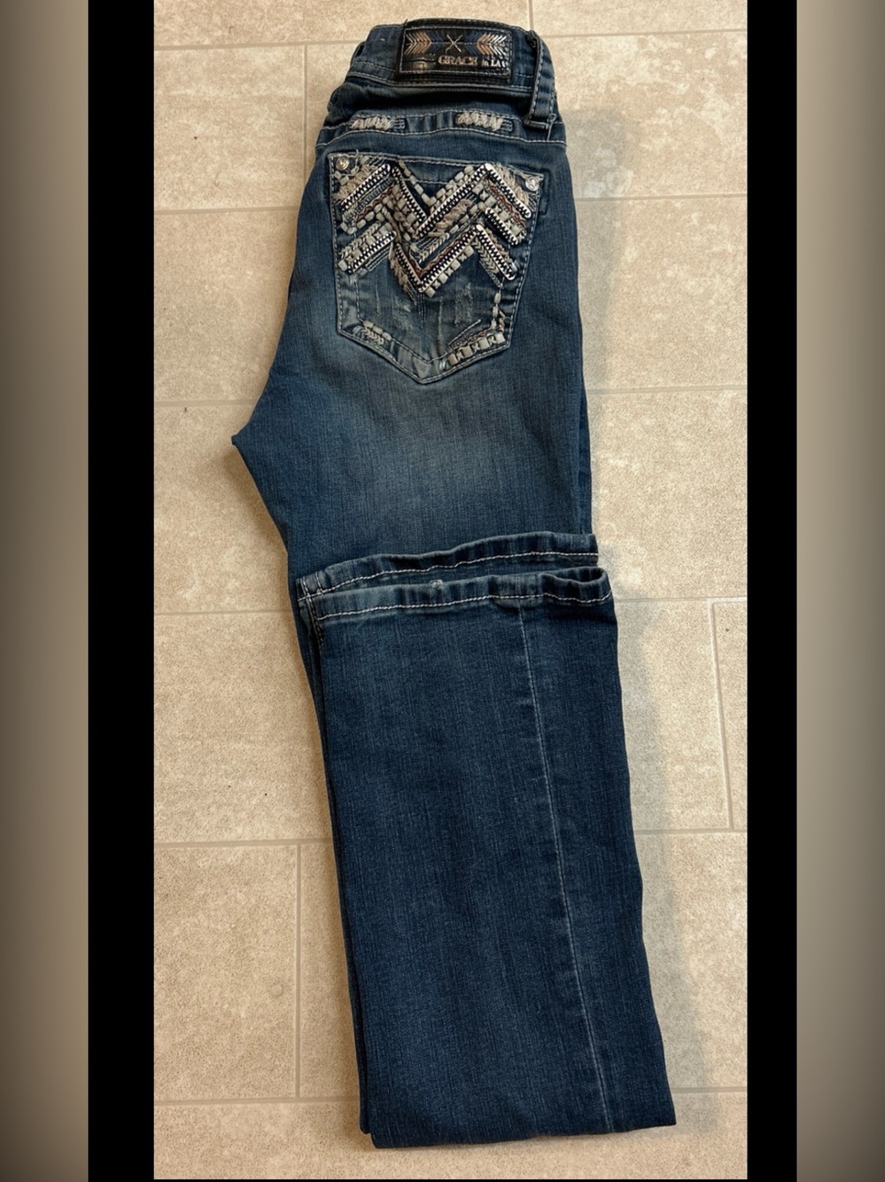 Grace in LA Women Jeans Sz 26 Western Blue Embellished Embroidered Pocket Denim